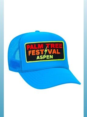 NWOT Palm Tree Festival Aspen Blue Trucker Hat